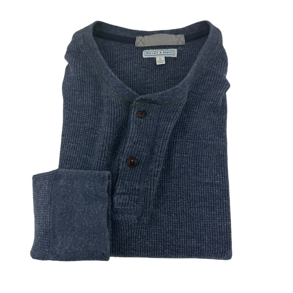 Wallace & Barnes‎ Blue Long Sleeve Cotton Thermal Henley Shirt Size Large